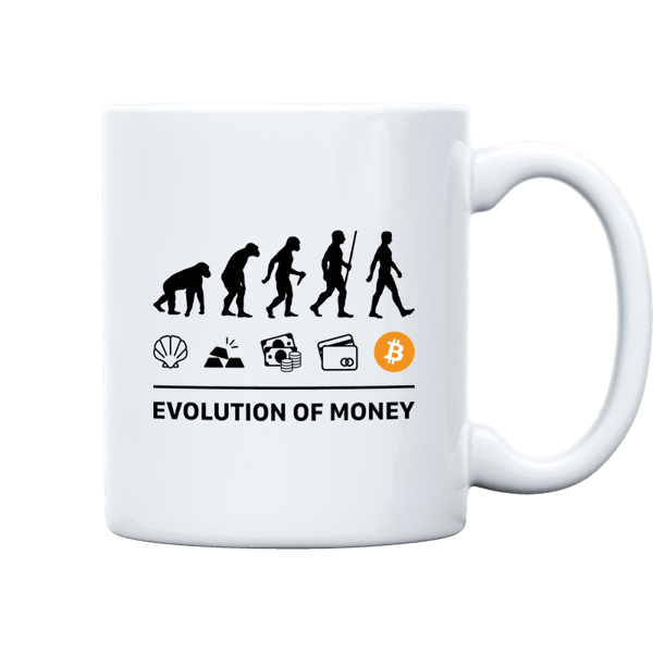 Evolution of Money Mug - White on Etherbit